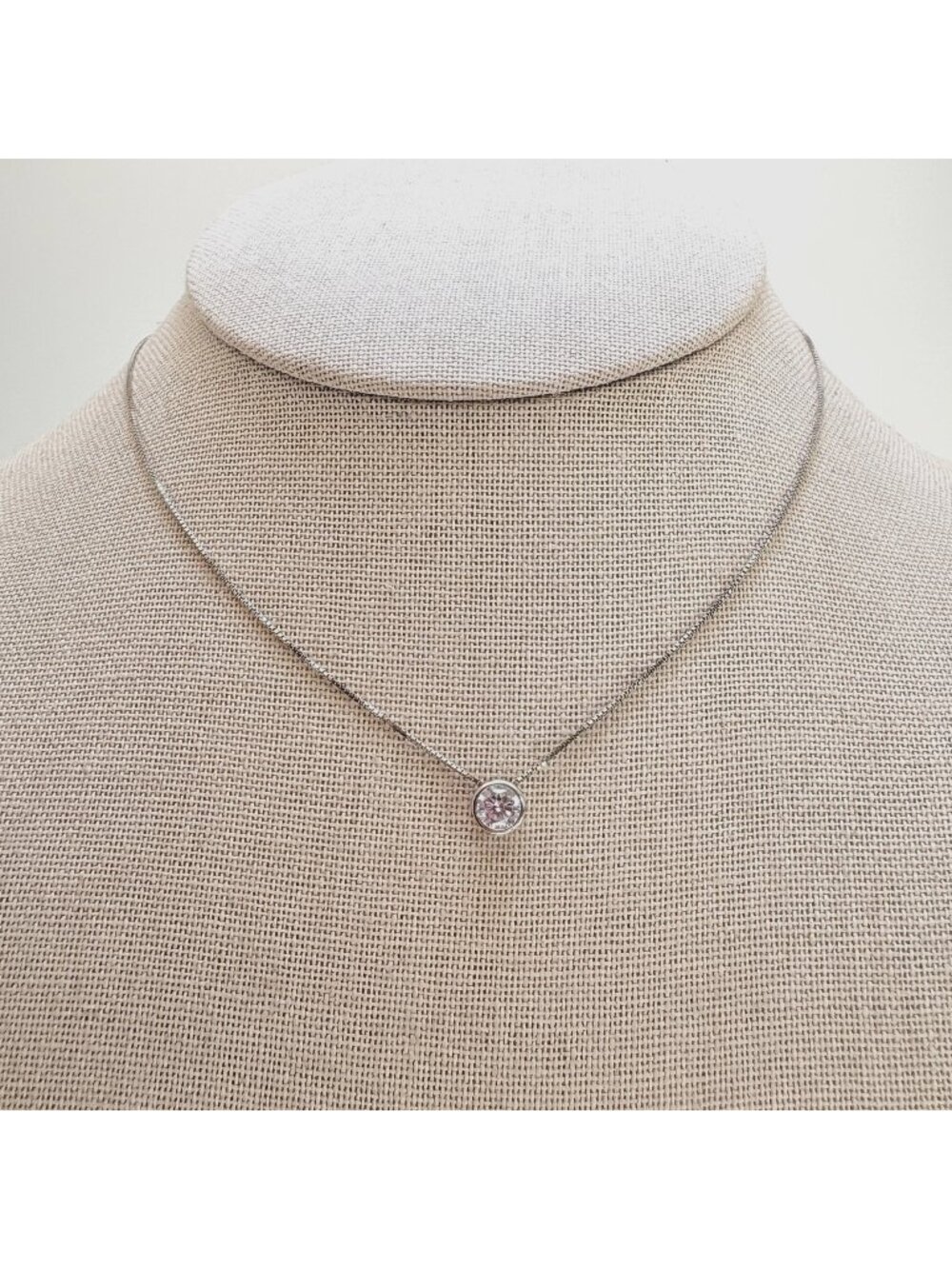Cubic Zirconia & Sterling Silver 925 Solitaire Pendant 18- 20" Chain 1ctw